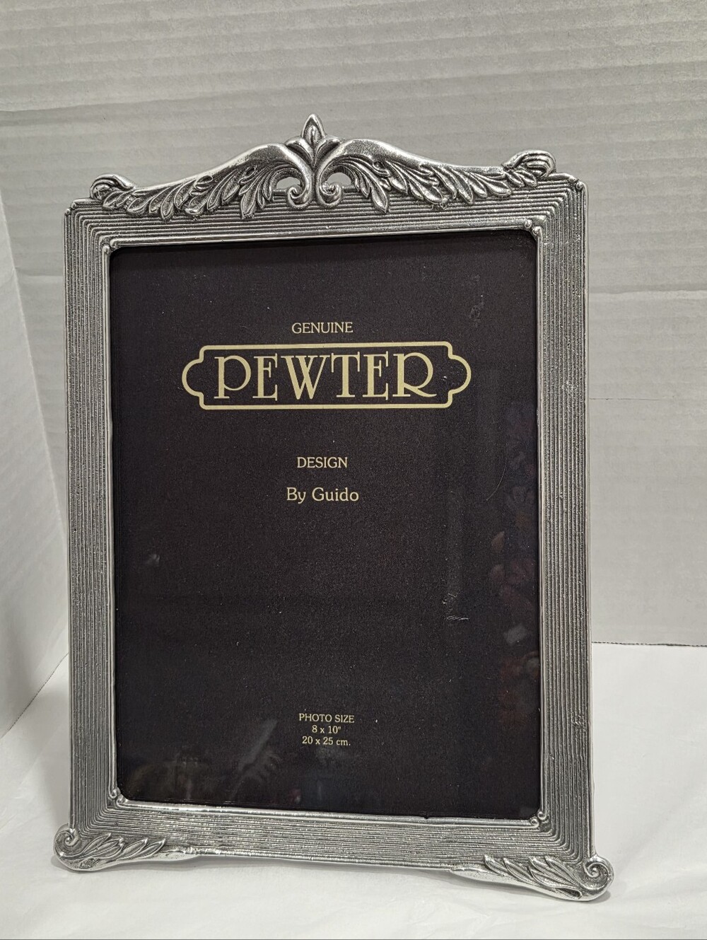 Guido Vintage Ornate floral Scroll Crest Pewter Picture Frame